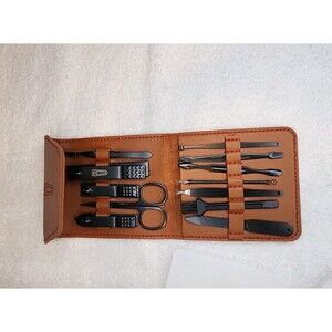 Men and Nails Vegan Luxury Grooming Tool Kit – Brown (12 piece)